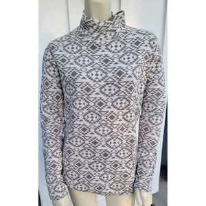 Duluth Trading S'no Sweat Women Coolmax Mock Neck Cream Tan Aztec Southwest M
